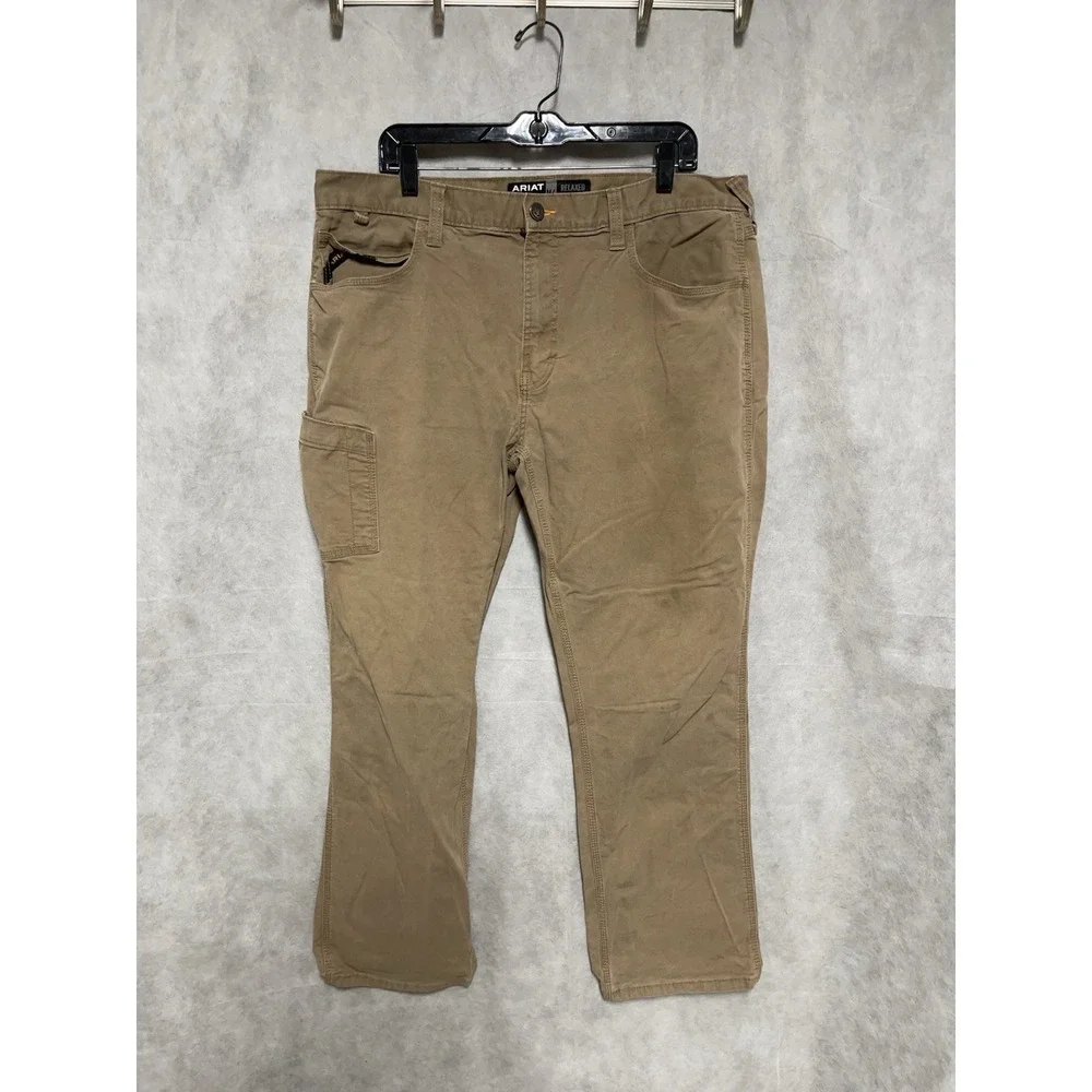 Ariat Pants Men Size 38x30 Beige M4 Relaxed Straight Rebar Canvas Workwear Heavy - Picture 2 of 10